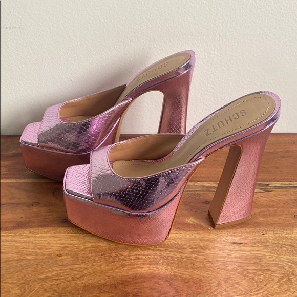 SCHUTZ Pink Platform Peep-Toe Shoes - Picture 4 of 13